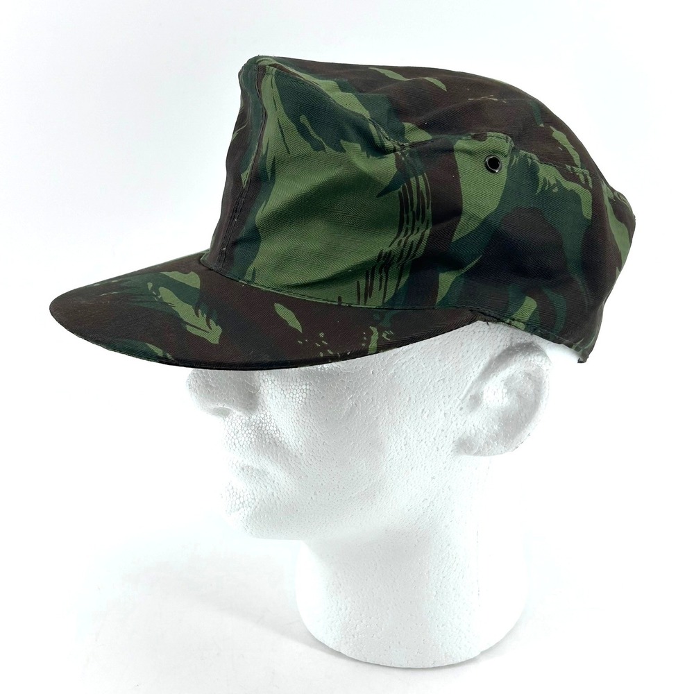 Vintage Tiger Stripe Camo Patrol Cap Military Style Field Hat Green Brown M/L